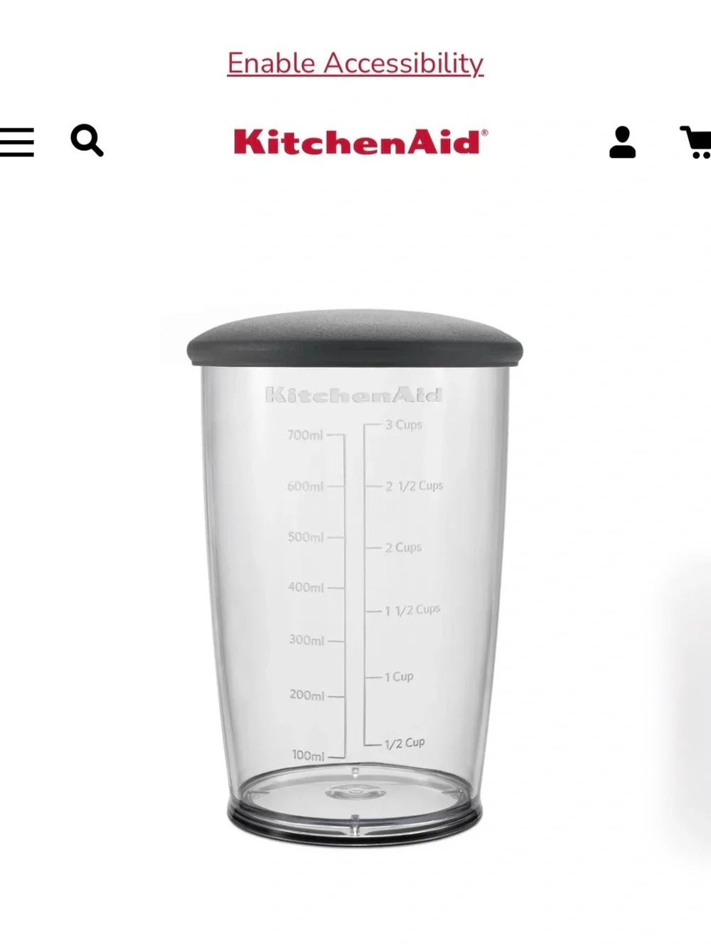 KitchenAid 3 Cup 700ml BPA-free Blending Jar Cup with Lid Accessory Hand Blender